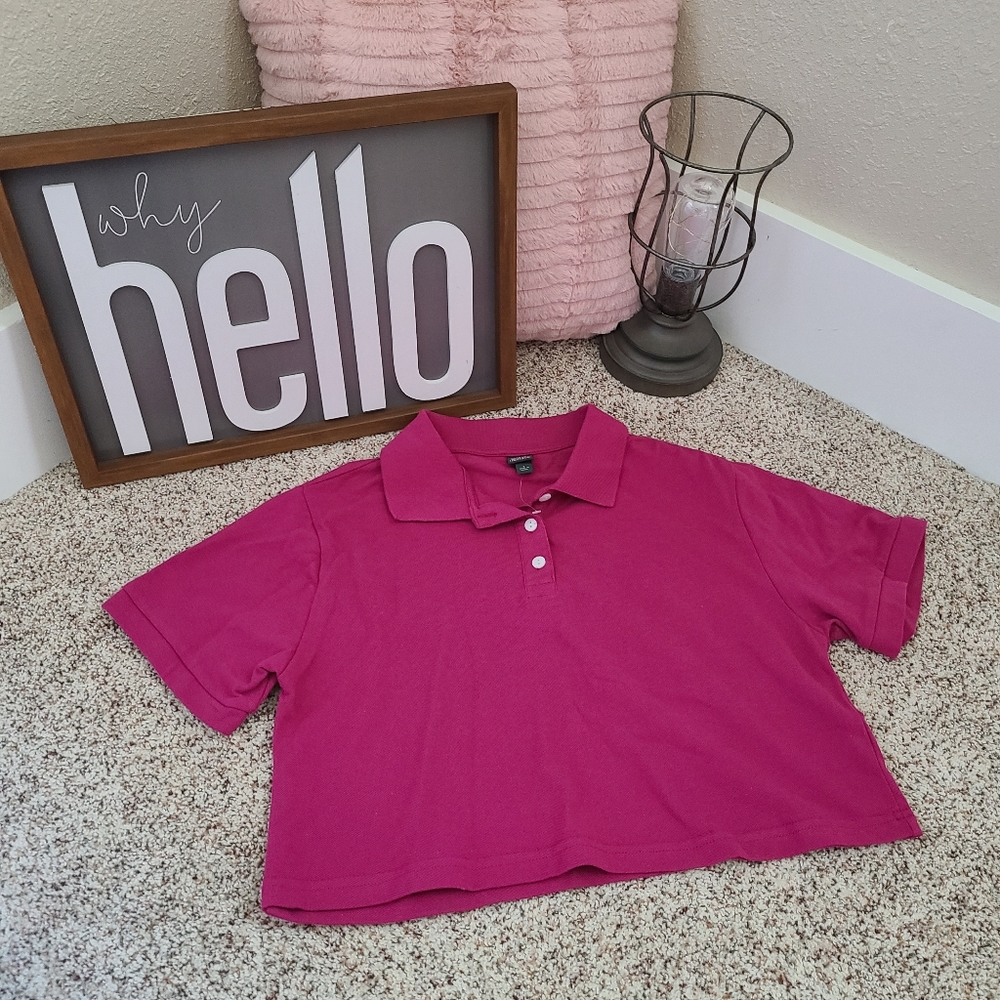 Women's Short Sleeve Boxy Cropped Polo T-Shirt - Wild Fable Size Small